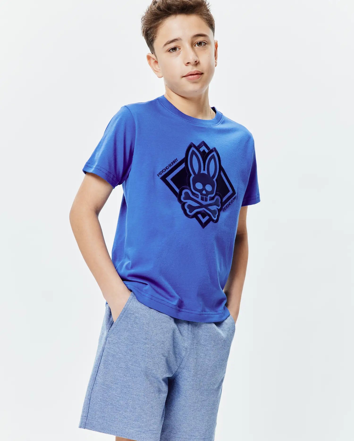 Psycho Bunny Kids Tees Tobias maglietta grafica blu in cotone Pima