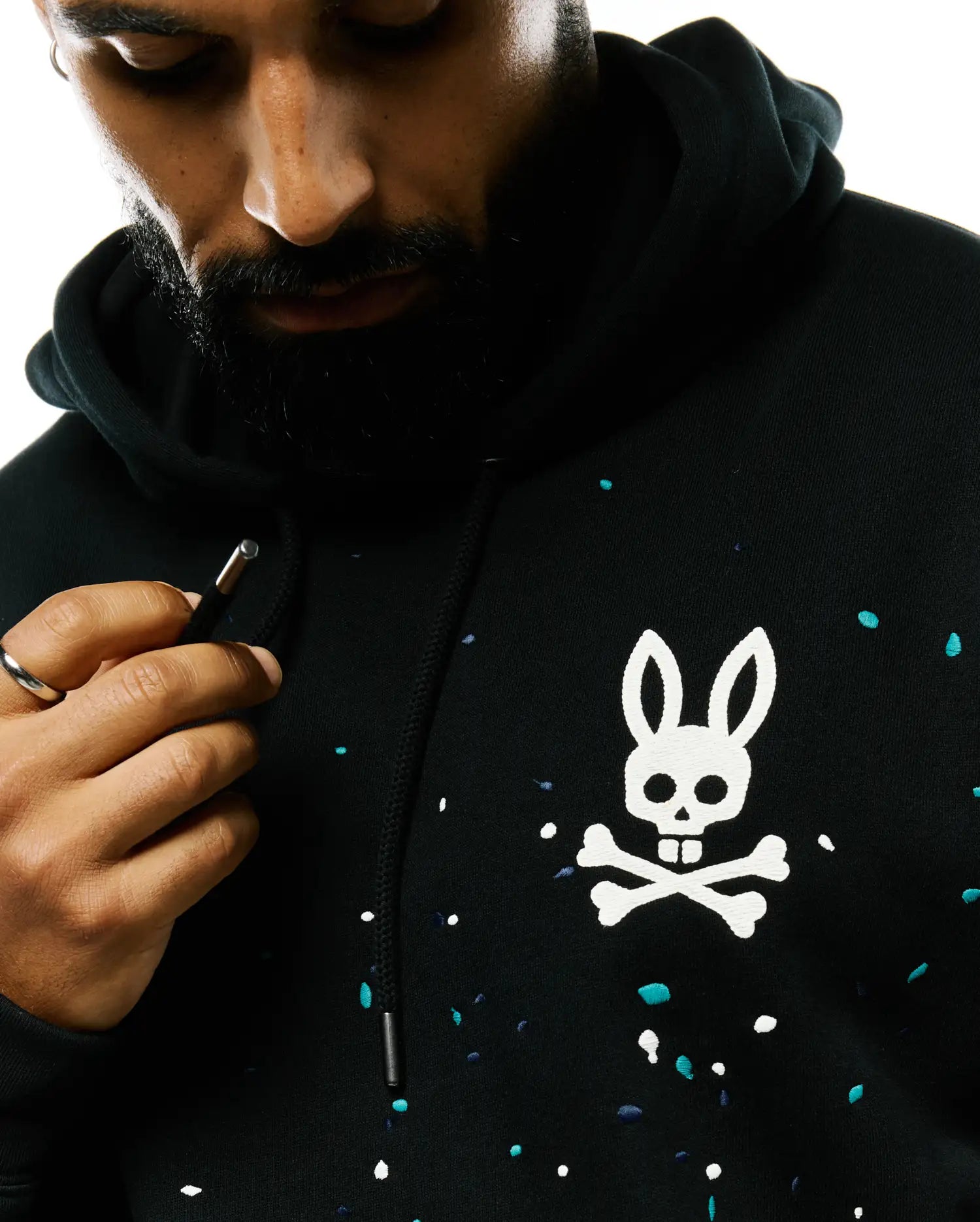 Psycho Bunny Men's Sweatshirts & Hoodies Malcolm Splatter Hoodie felpa nera ricamata