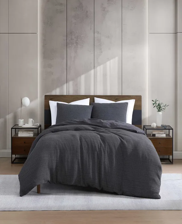 Kenneth Cole Reaction Solid Waffle Duvet Set set copripiumino antracite queen