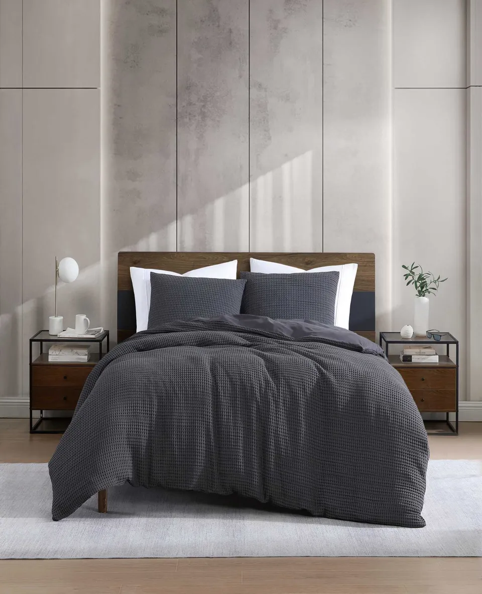 Kenneth Cole Reaction Solid Waffle Duvet Set set copripiumino antracite queen