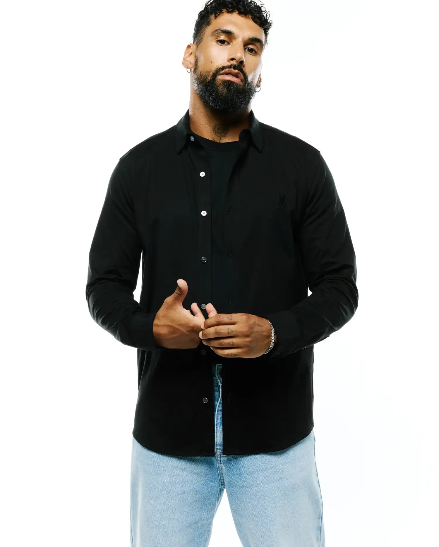 Psycho Bunny Men's Shirts Jim Jersey Knit Shirt camicia nera XXS–XXXL elasticizzata