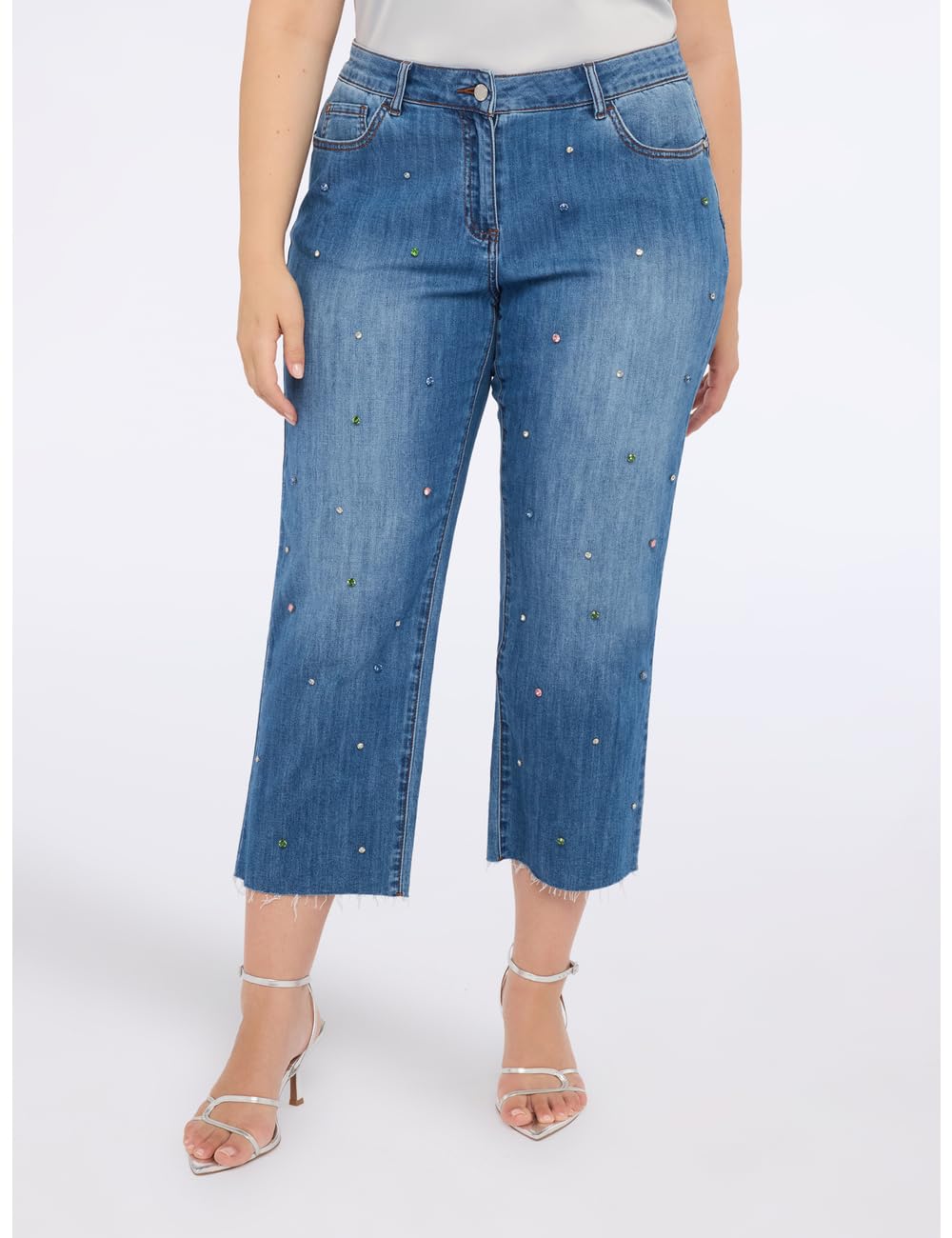 Fiorella Rubino Jeans cropped con strass 48 Plus multicolor