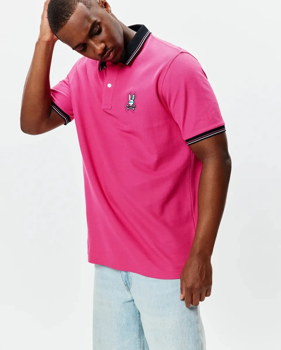 Psycho Bunny Men's Polos Nate Piqué Polo 665 Pink Yarrow cotone Pima