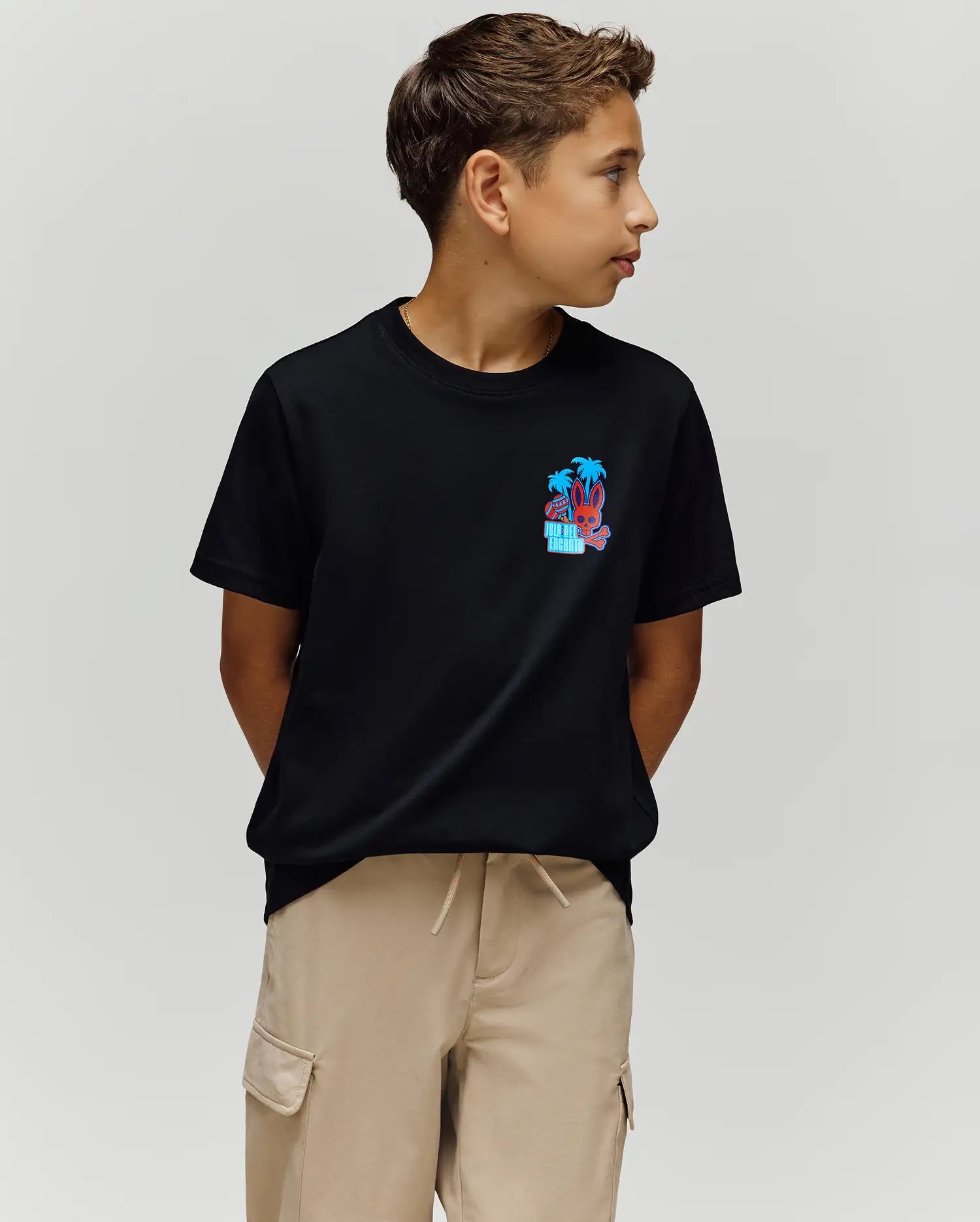 Psycho Bunny Kids Tees Puerto Rico T-shirt nera regular cotone Pima