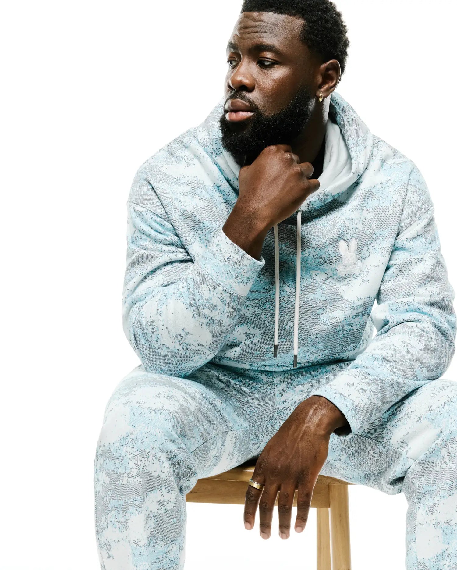 Psycho Bunny Men's Sweatshirts & Hoodies Alfie All-Over Print Hoodie felpa con cappuccio ecru