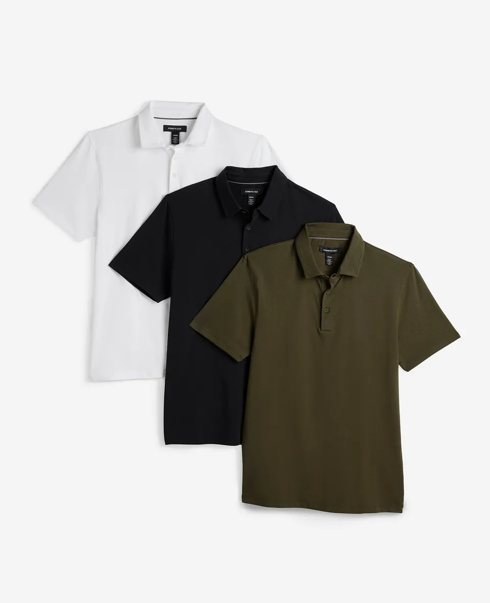 Kenneth Cole Reaction Clothing Performance Button Polo bundle 3 pezzi verde scuro cotone elasticizzato
