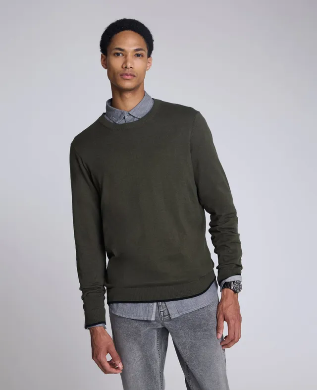 Kenneth Cole Reaction Clothing Crewneck Sweater with Tipping Details maglione verde slim fit