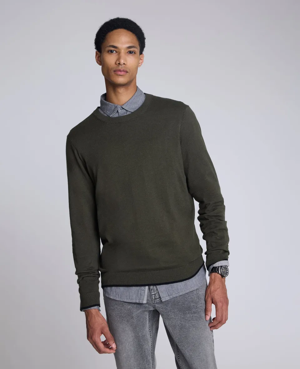 Kenneth Cole Reaction Clothing Crewneck Sweater with Tipping Details maglione verde slim fit