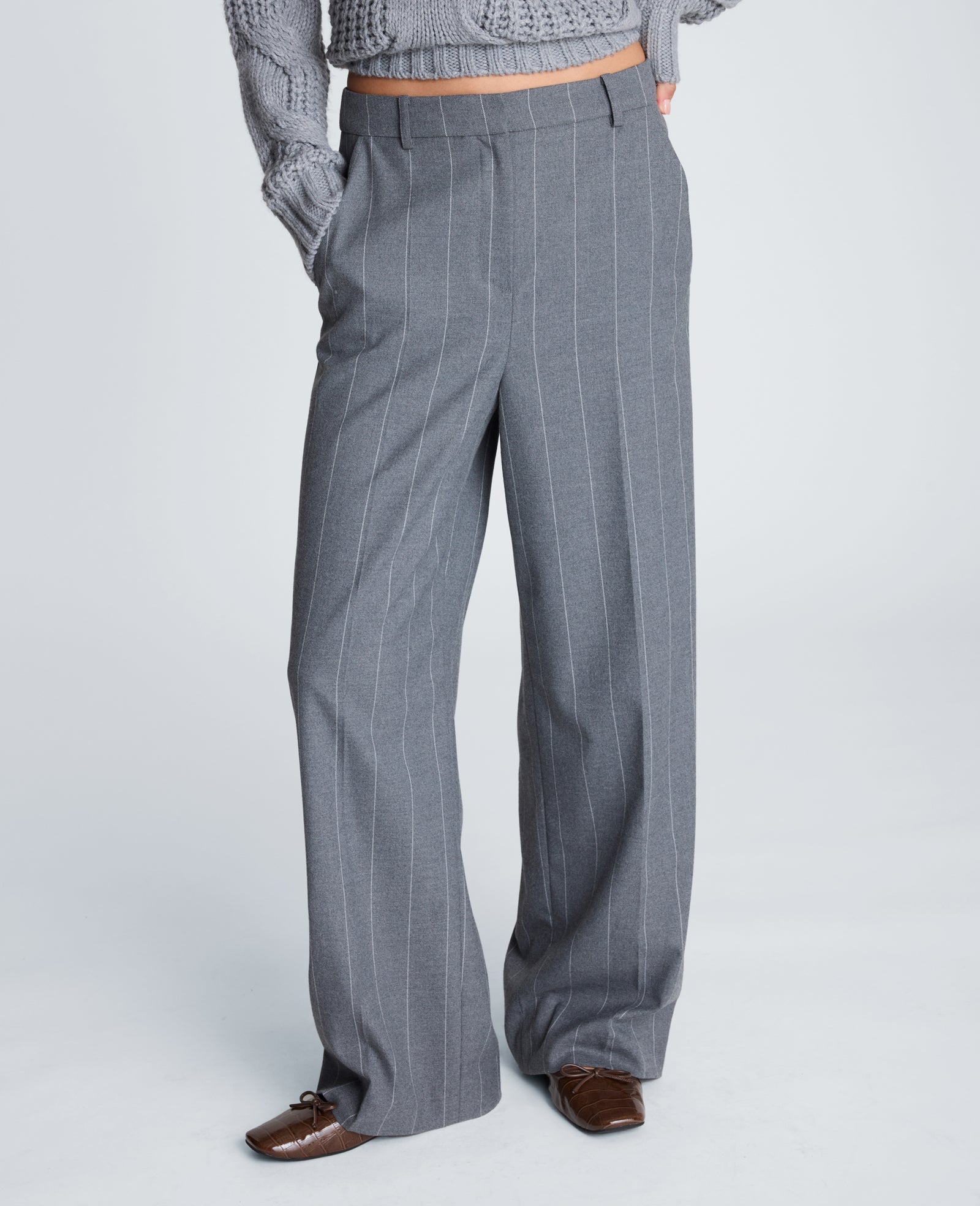 Kenneth Cole Reaction Clothing Fly Front High Rise Wide Leg Pant pantaloni a vita alta grigio mélange