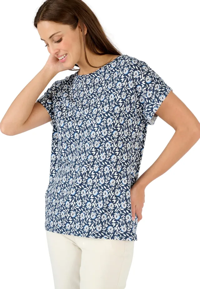 Damart Prêt-à-porter T-shirt Fiammato con stampa vegetale 42-44 cotone modal