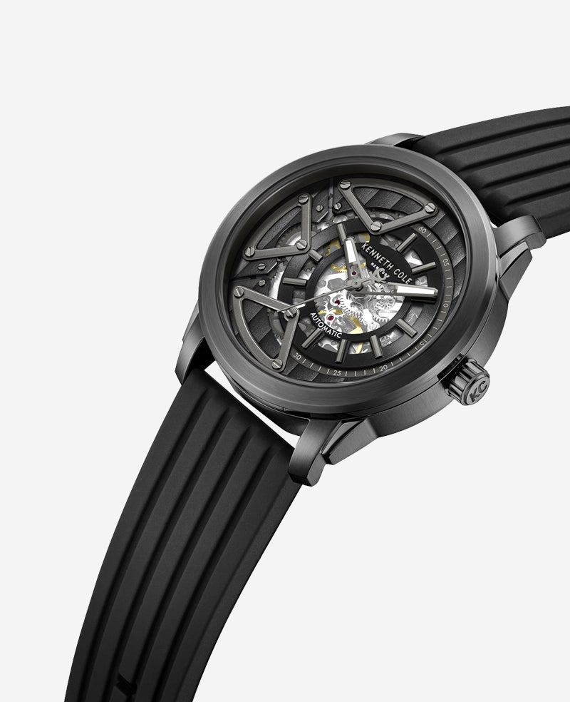 Kenneth Cole Reaction Watches Skeleton Automatic Silicone Watch orologio nero automatico