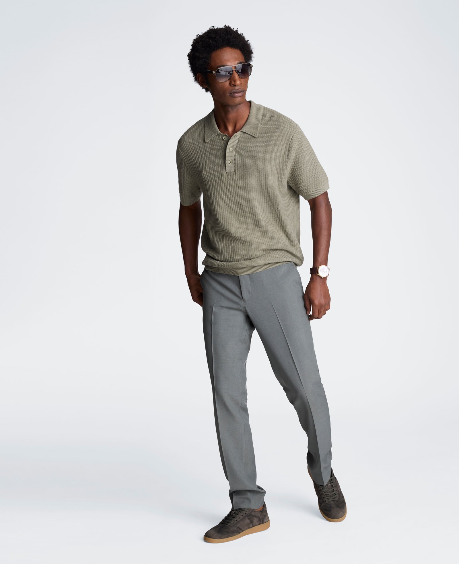 Kenneth Cole Reaction Clothing Sweater Polo polo in maglia verde salvia
