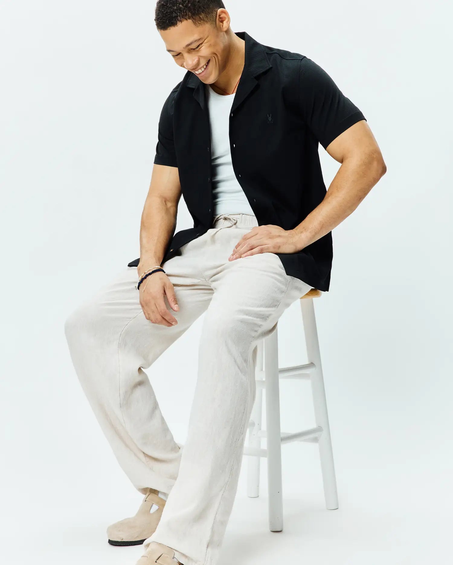 Psycho Bunny Men's Shirts Jayme Knit Shirt MT0300002 camicia nera seersucker