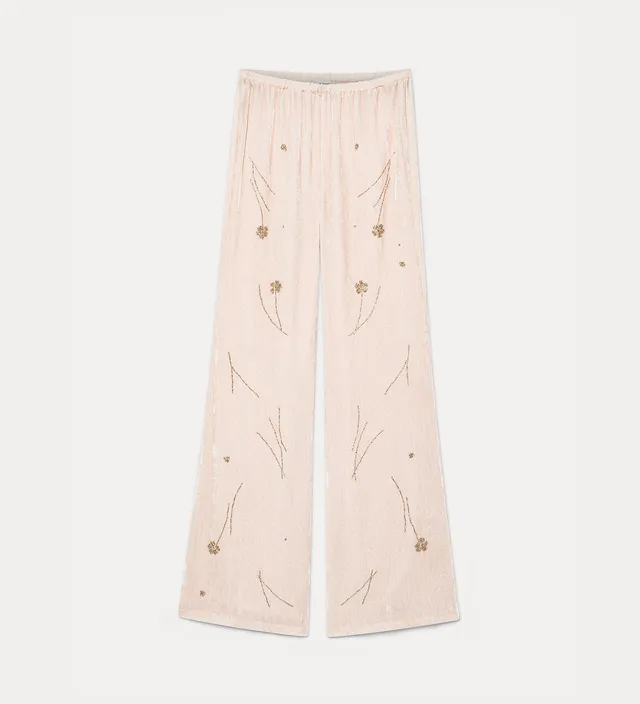 Forte pantaloni Fleurs d'Orient pantaloni loto velluto ricamato