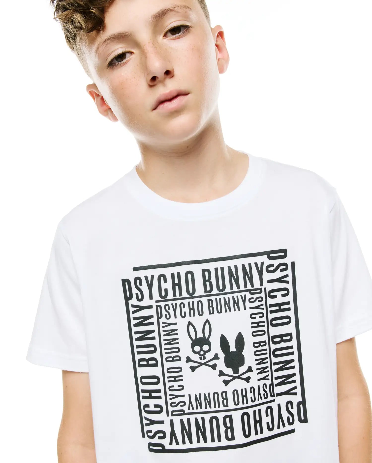 Psycho Bunny Kids Tees Raj Pima Graphic Tee t-shirt bambini bianca cotone Pima