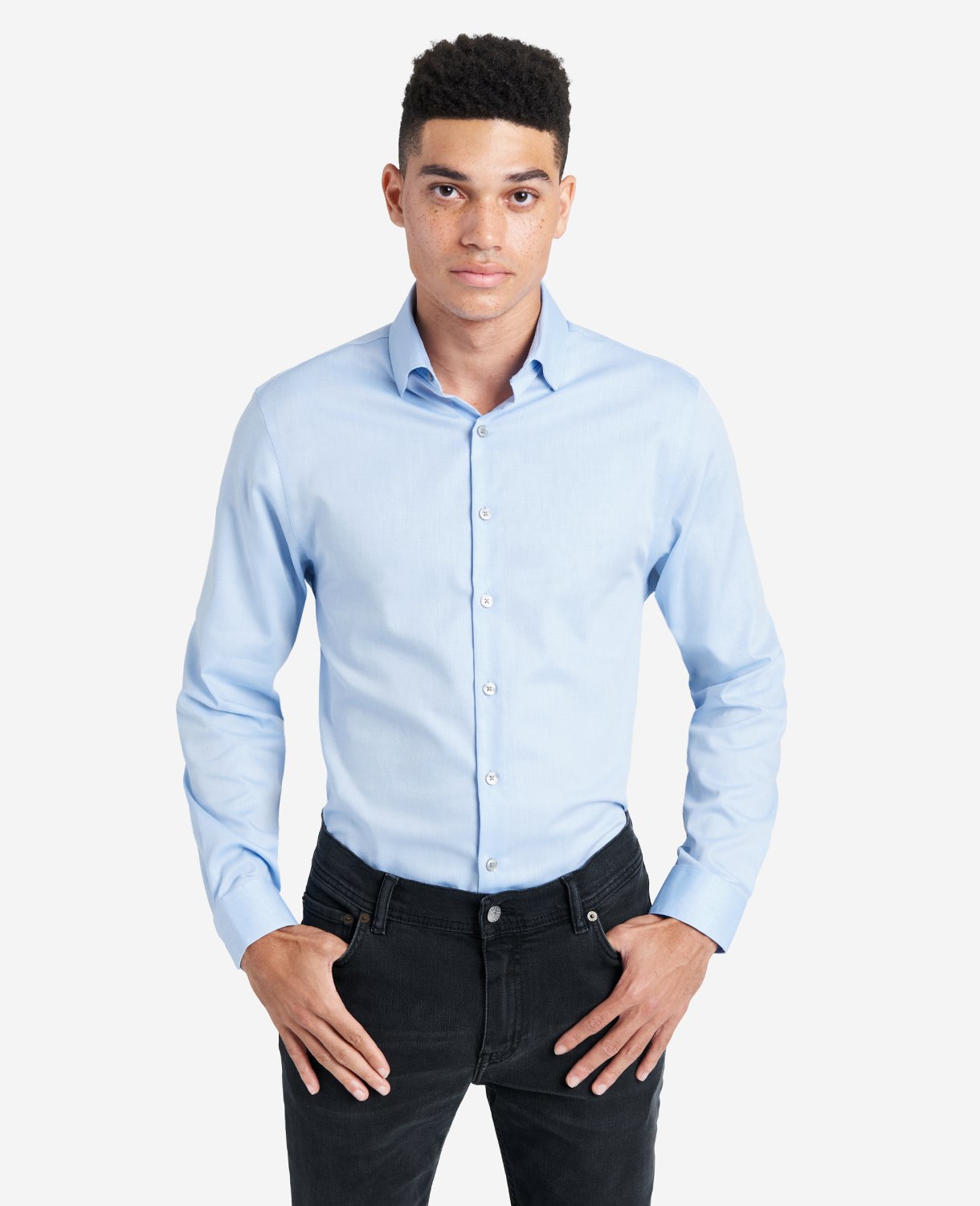 Kenneth Cole Reaction Clothing Slim-Fit Button-Down Stretch Dress Shirt with TEK FIT camicia azzurra
