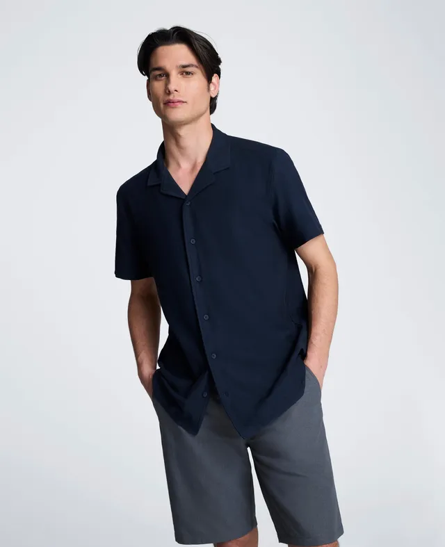Kenneth Cole Reaction Clothing Knit Camp Shirt camicia blu uomo in cotone
