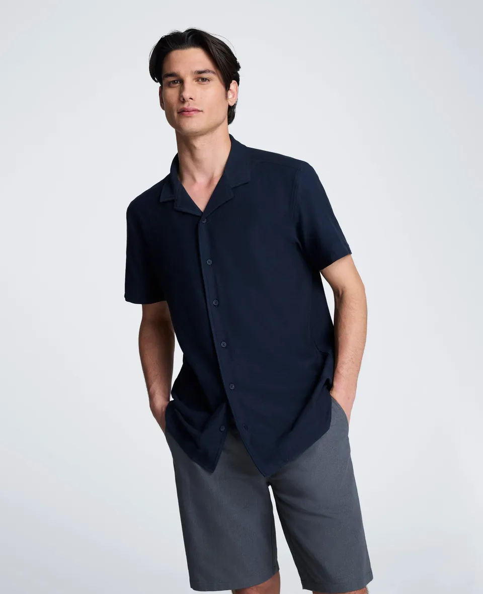 Kenneth Cole Reaction Clothing Knit Camp Shirt camicia blu uomo in cotone
