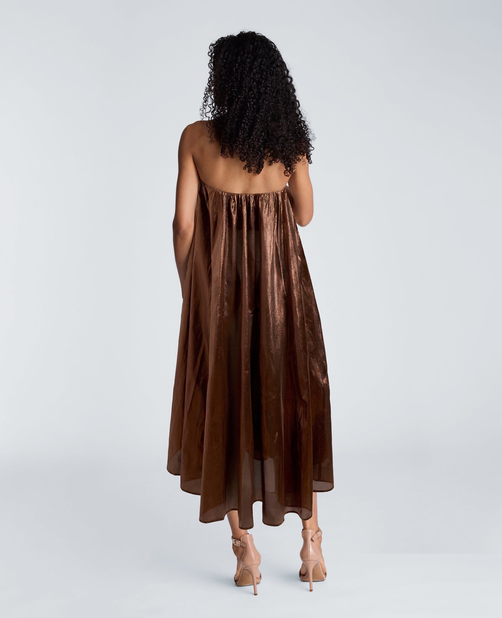 Kenneth Cole Reaction Clothing Strapless Foil Maxi Dress abito lungo rame