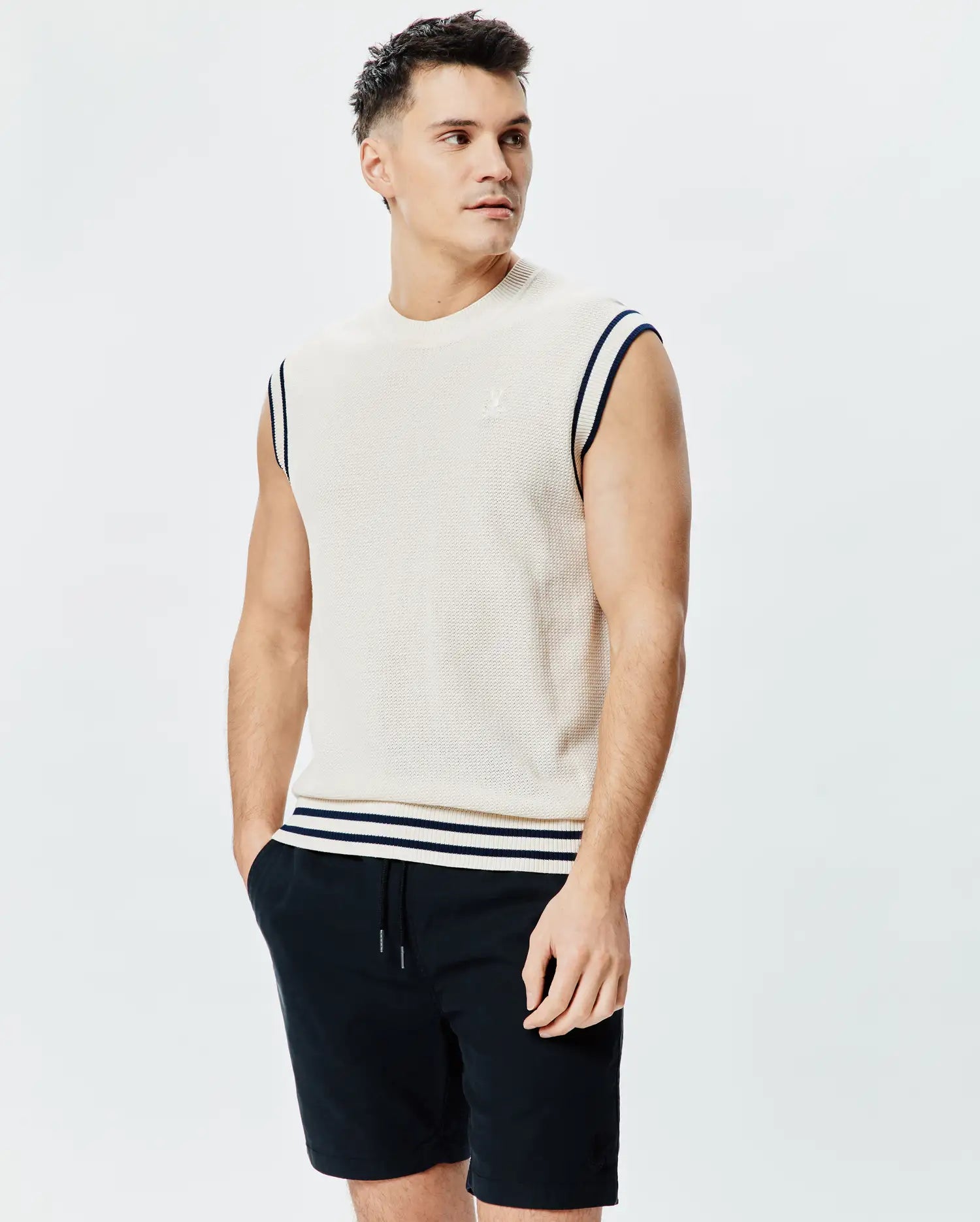 Psycho Bunny Men's Sweatshirts & Hoodies Peter Knit Vest gilet bianco, cotone