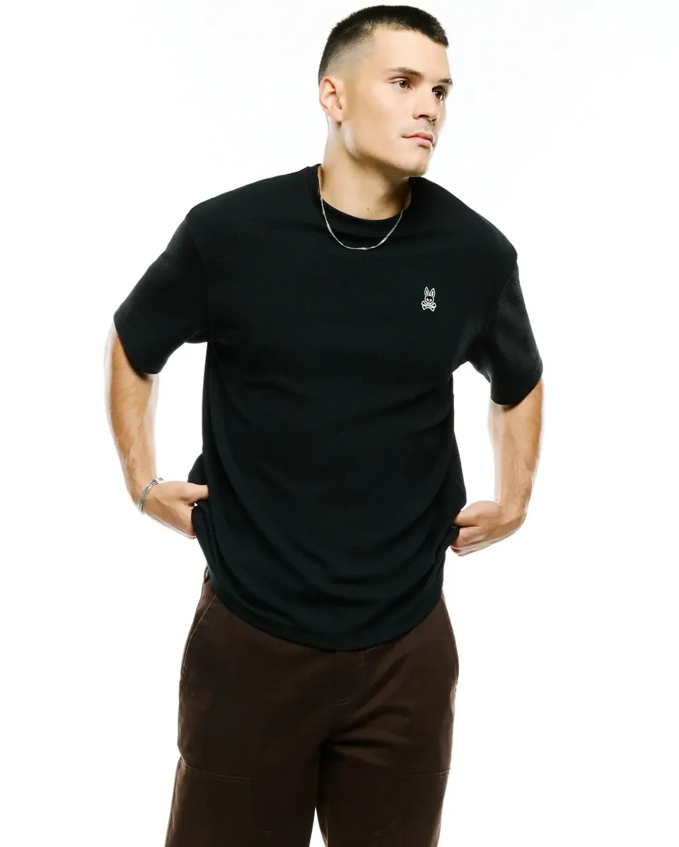 Psycho Bunny Men's Tees Nasir Textured Oversized-Fit Tee MT0200576 t-shirt nera elasticizzata