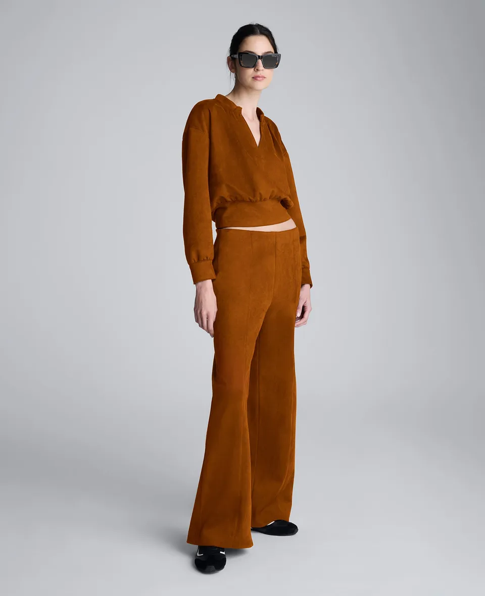 Kenneth Cole Reaction Clothing Faux Suede Pull On Wide Leg Pant pantaloni rame vita alta