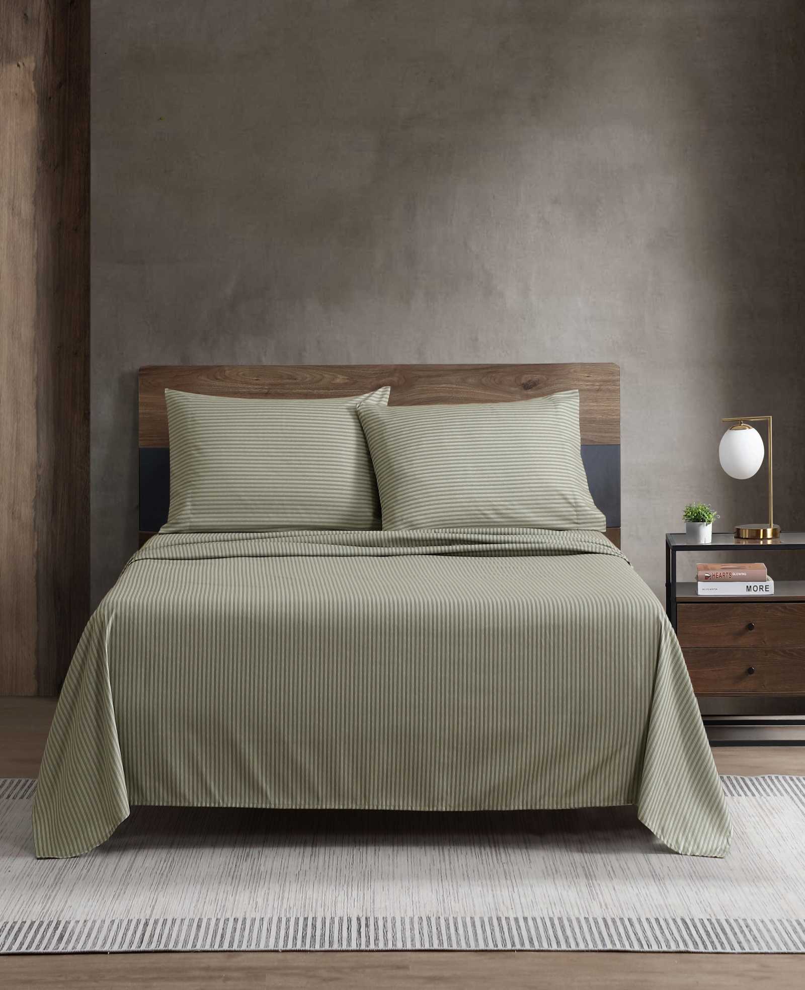 Kenneth Cole Reaction Home & Bedding Twill Stripe Texture set lenzuola queen verde