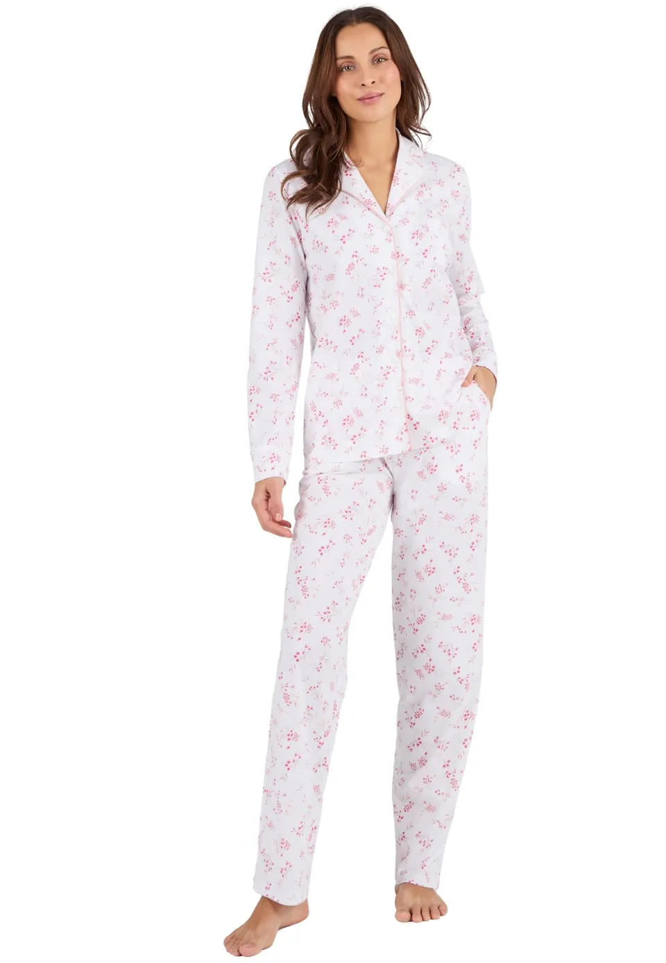 Damart Homewear Pigiama in maglia in puro cotone jersey rosa fiorito