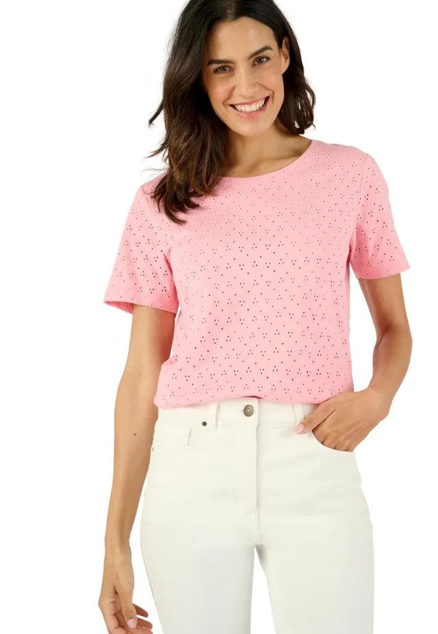Damart Prêt-à-porter Maglietta in maglia ricamata da donna in cotone puro