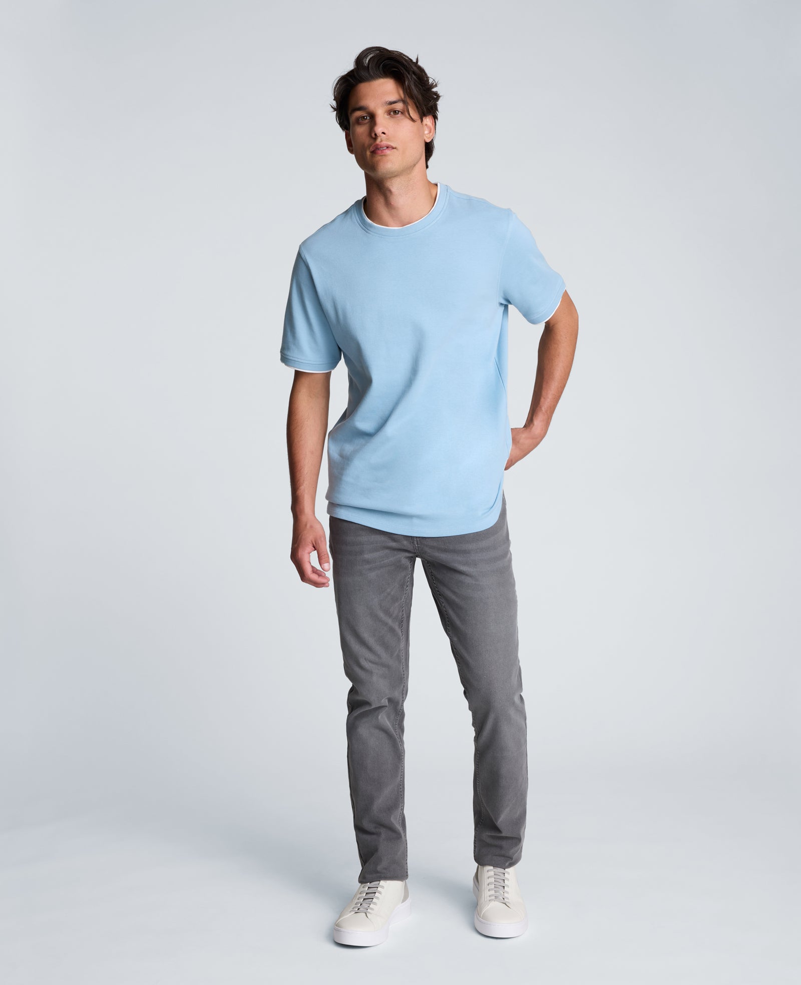 Kenneth Cole Reaction Double Collar Tee maglietta blu oversize in cotone stretch