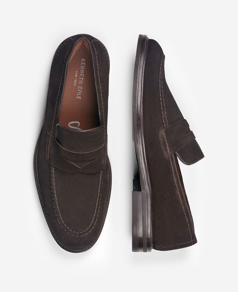 Kenneth Cole Reaction Shoes Ofrey Penny Loafer mocassino Mocha Brown Suede in pelle
