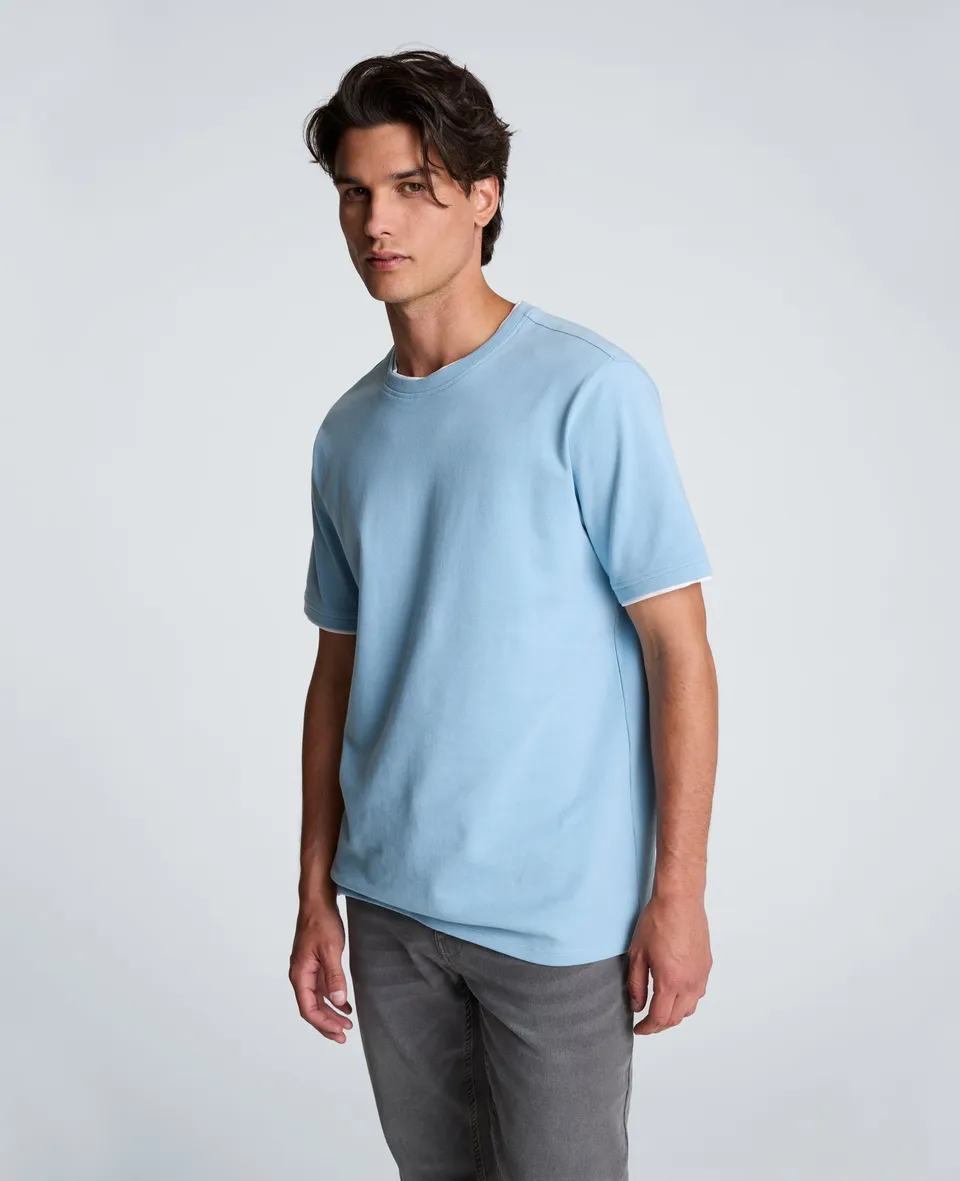 Kenneth Cole Reaction Double Collar Tee maglietta blu oversize in cotone stretch