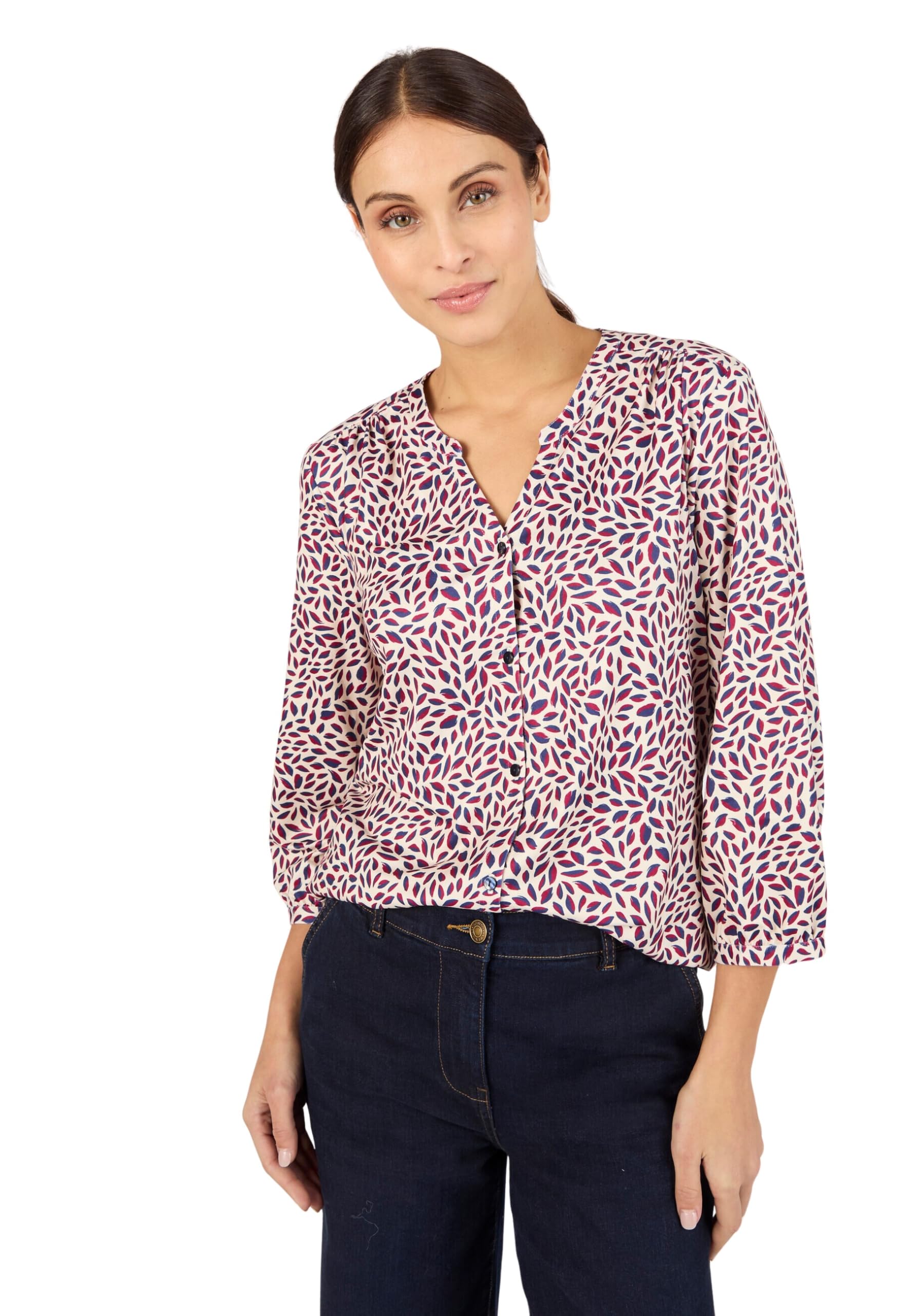 Damart Prêt-à-porter camicetta in maglia calda donna blu navy fogliame 38-40