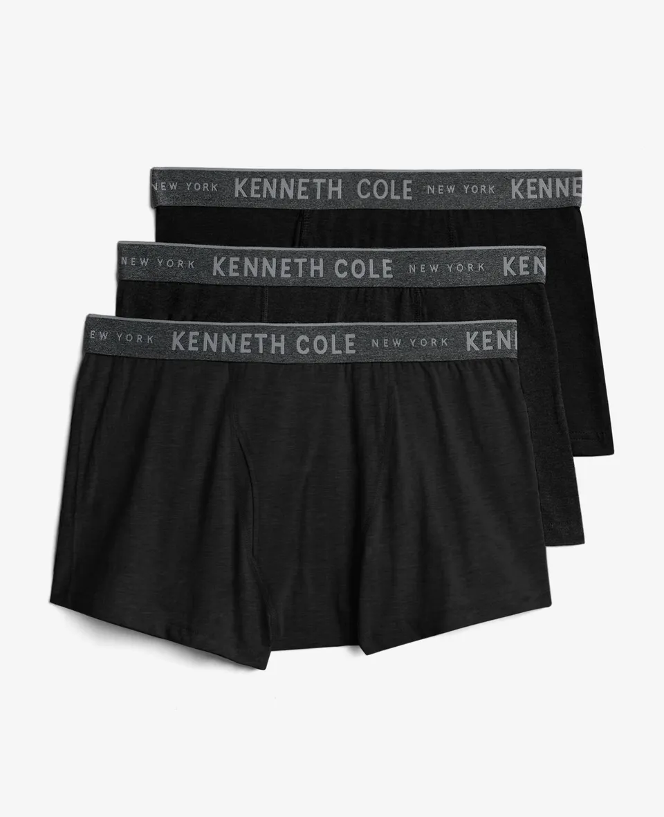 Kenneth Cole Reaction Clothing Cotton Stretch Trunks 3-Pack Boxer Uomo Neri Cotone