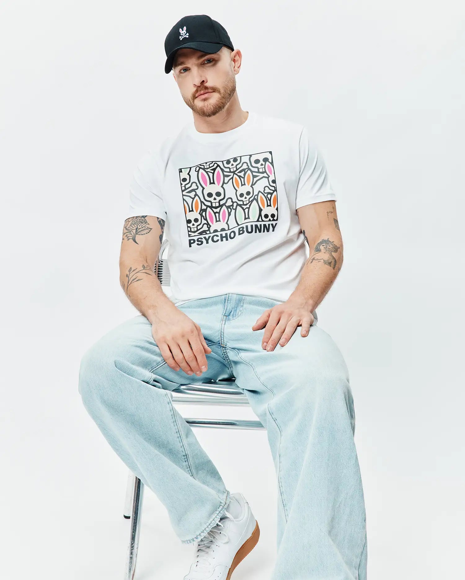 Psycho Bunny Men's Tees Byron Graphic Tee maglietta bianca cotone Pima