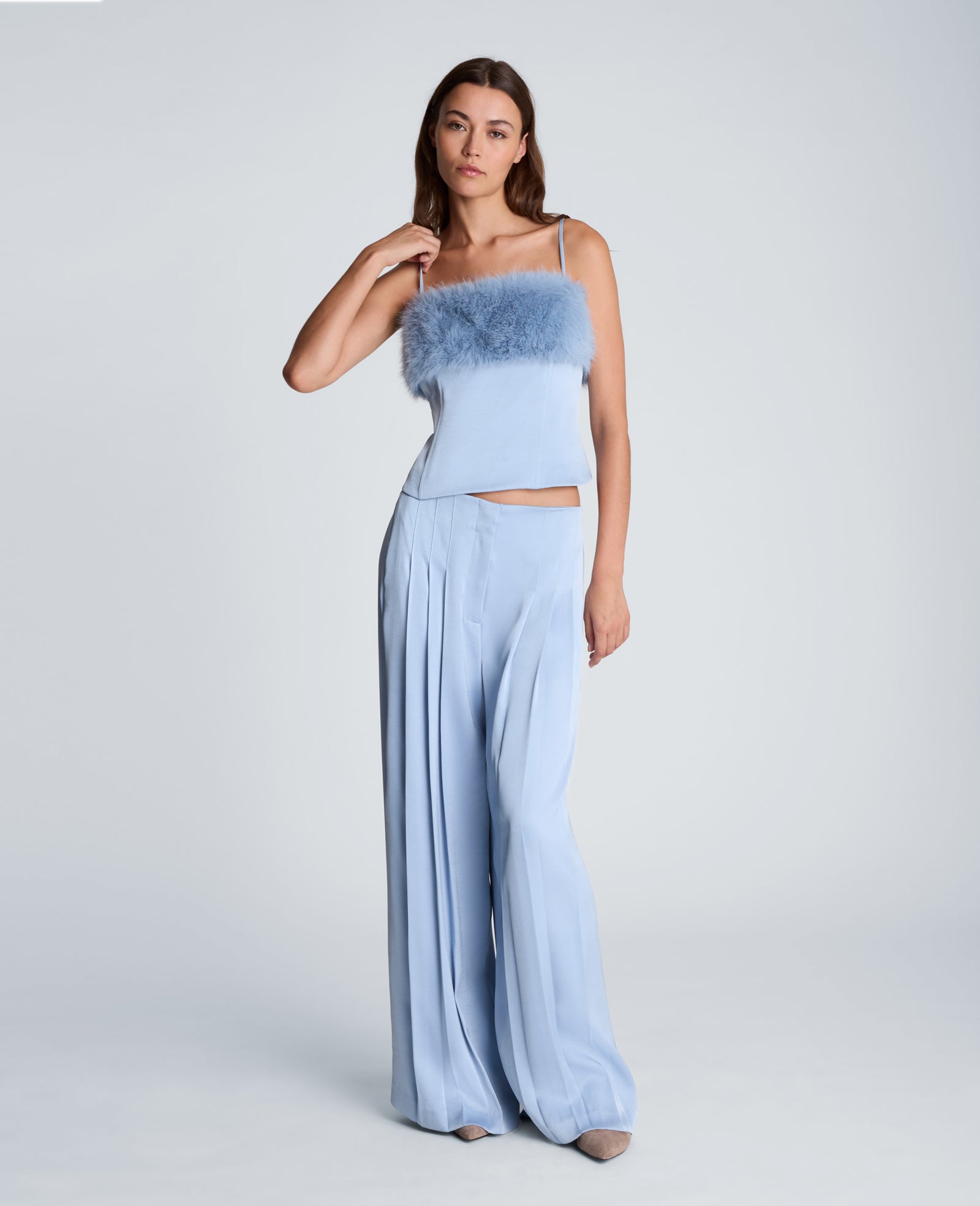 Kenneth Cole Reaction Clothing Fur Paneled Bustier bustier blu Sereno con inserti in pelliccia sintetica