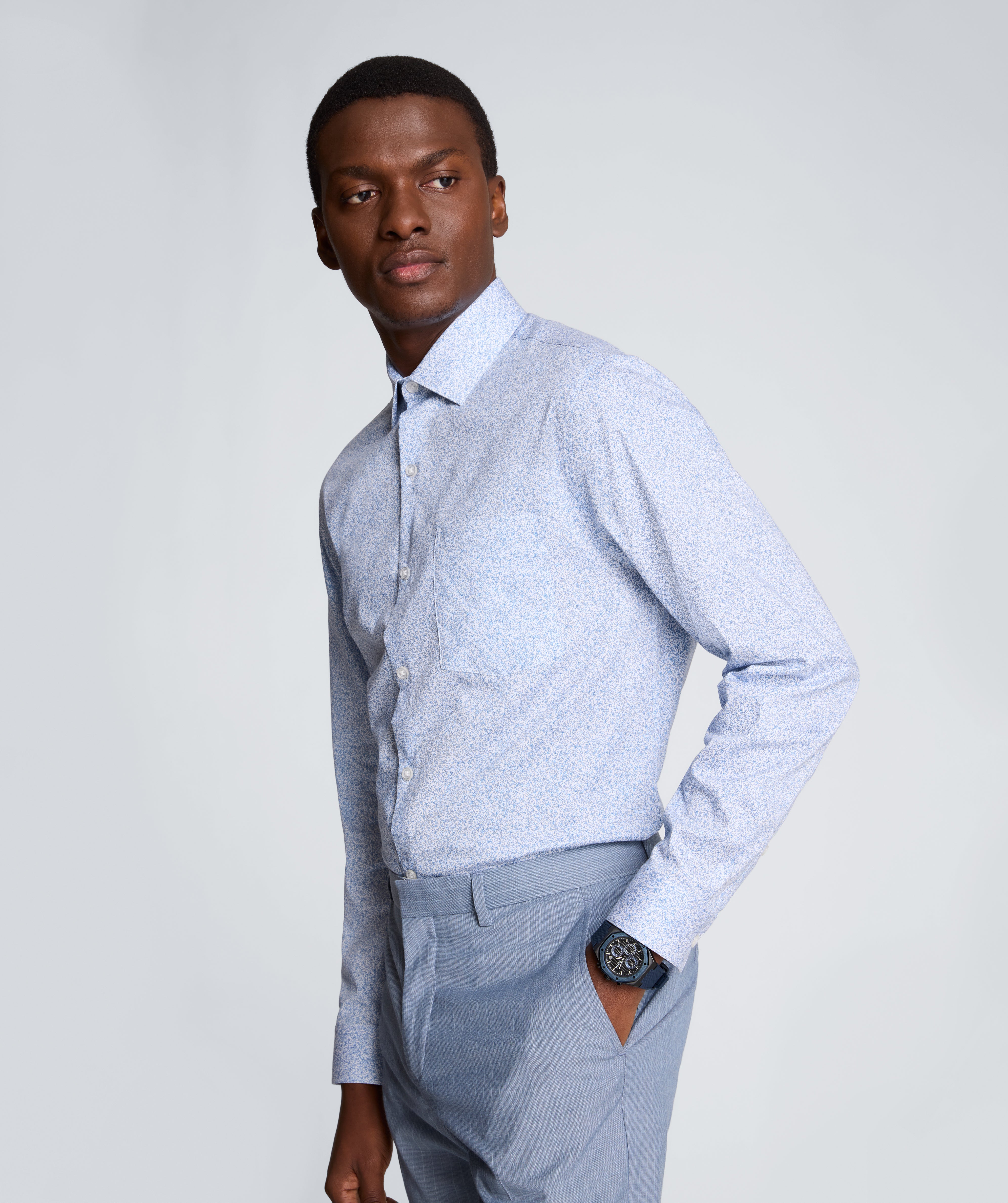 Kenneth Cole Reaction Clothing REACTION - Slim Fit Flex Stretch Dress Shirt camicia slim fit blu floreale