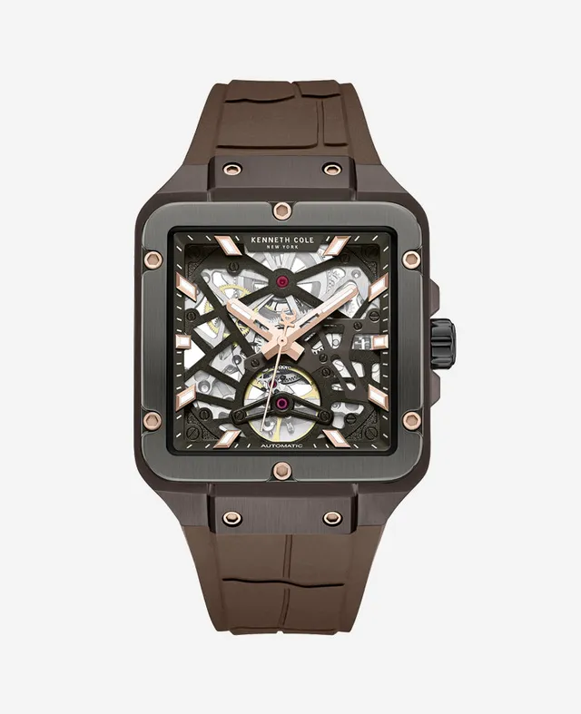 Kenneth Cole Reaction Watches Skeleton Automatic Silicone Watch orologio automatico marrone