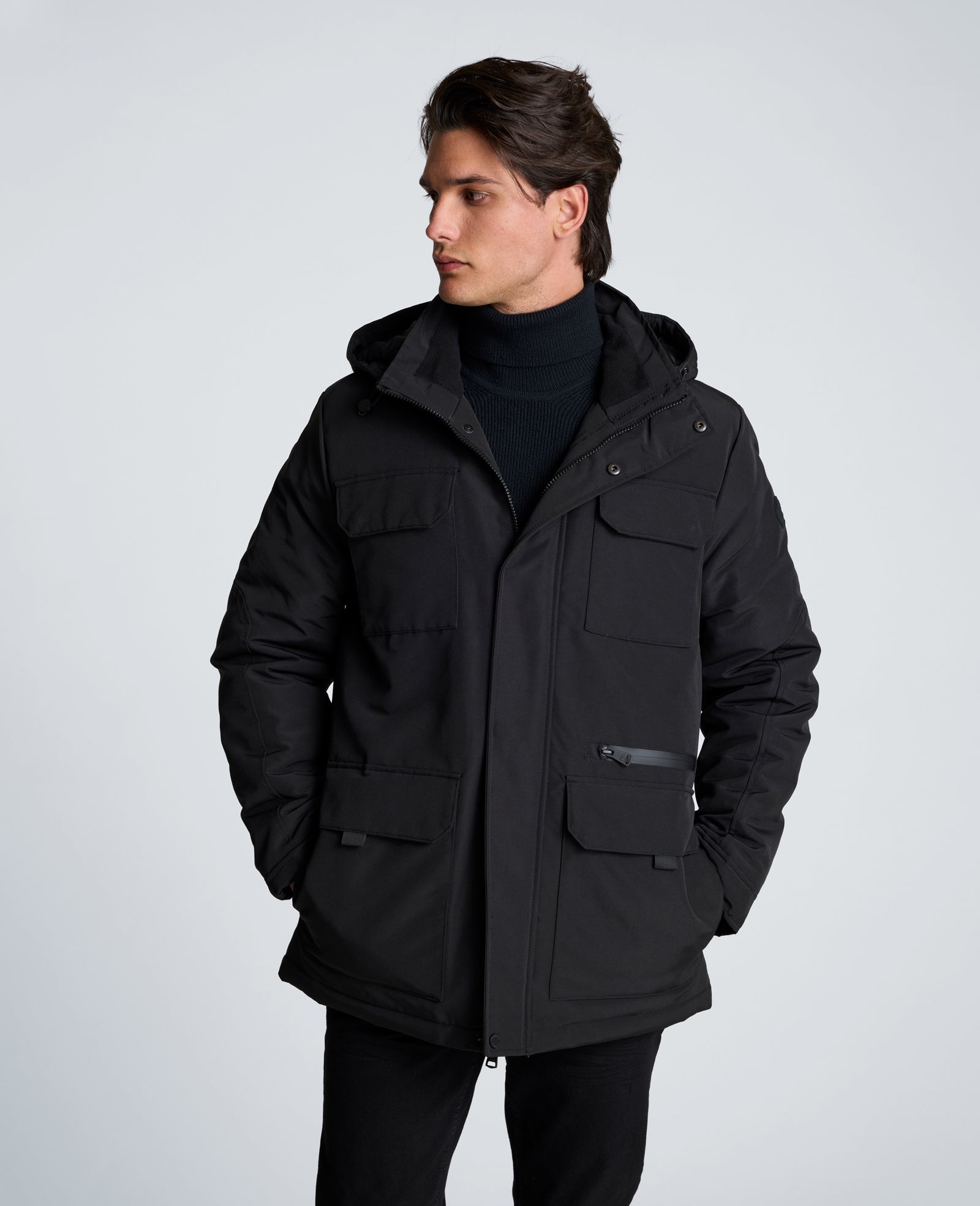 Kenneth Cole Reaction Clothing Oxford Patch Pocket Parka nera, imbottita