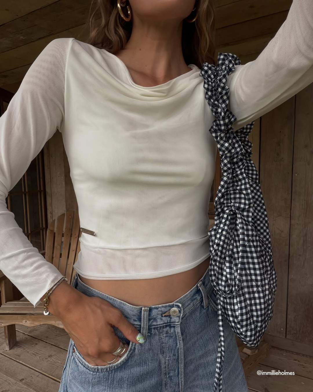 House Of Sunny Womens Tops White Long Sleeve Double Layer Top maglia