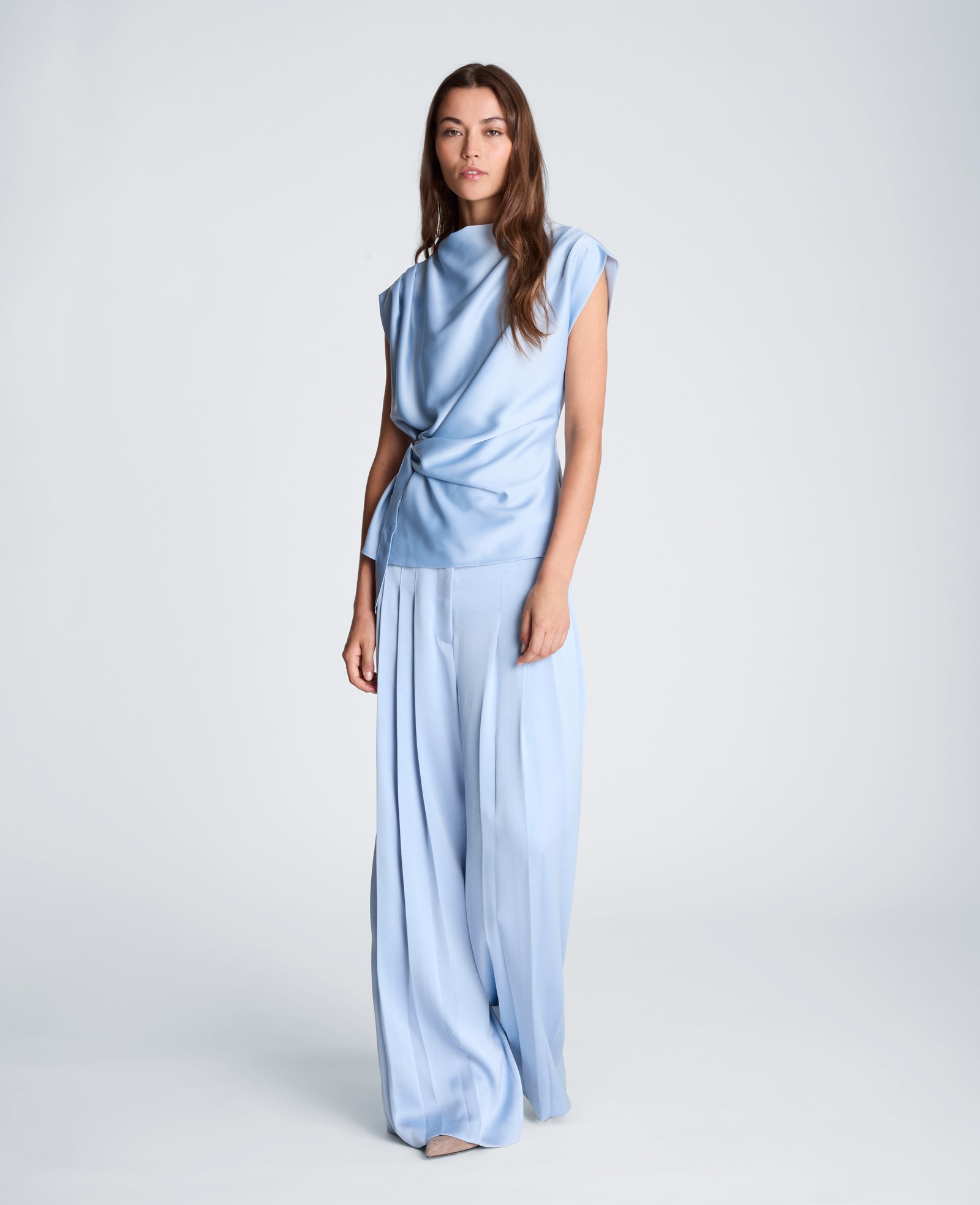 Kenneth Cole Reaction Clothing Belted Drape Neck Blouse blusa blu XS satin