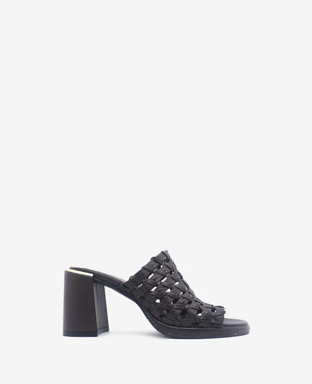 Kenneth Cole Reaction Shoes Solara Leather Woven Heel Sandal sandali marrone scuro in pelle