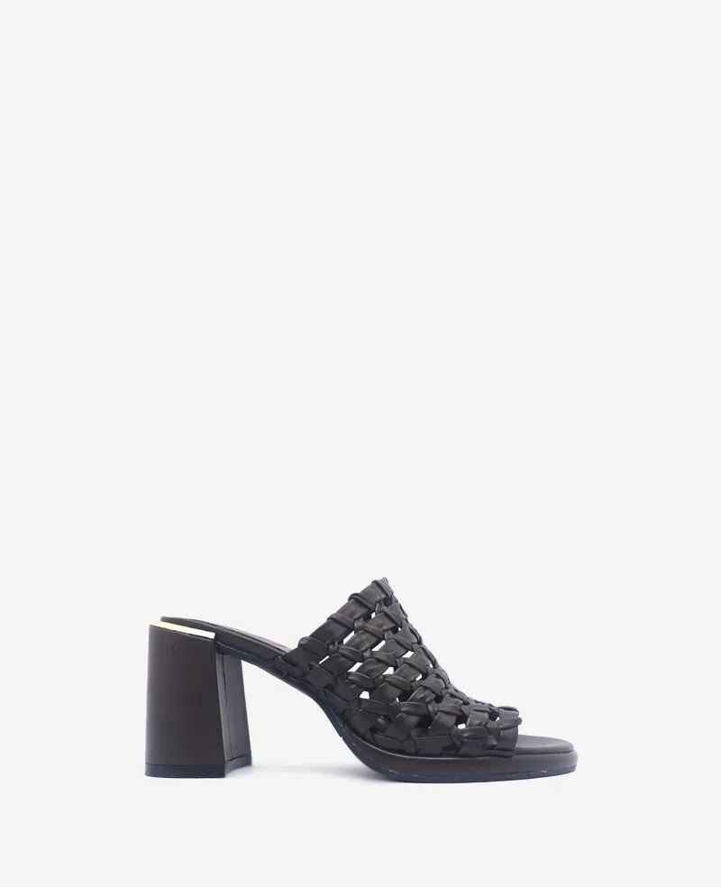 Kenneth Cole Reaction Shoes Solara Leather Woven Heel Sandal sandali marrone scuro in pelle