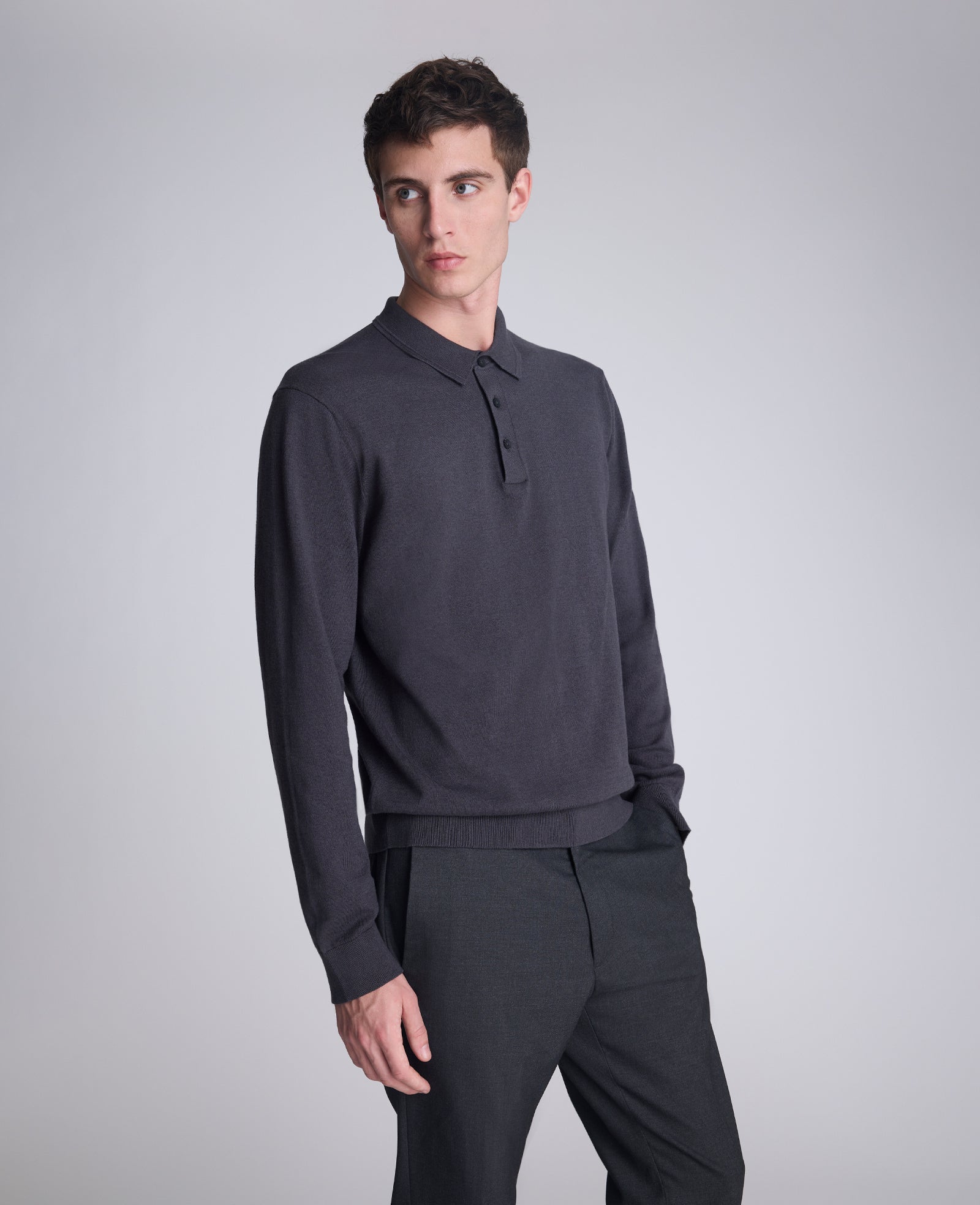 Kenneth Cole Reaction Clothing Long Sleeve Button Sweater Polo polo manica lunga grigio