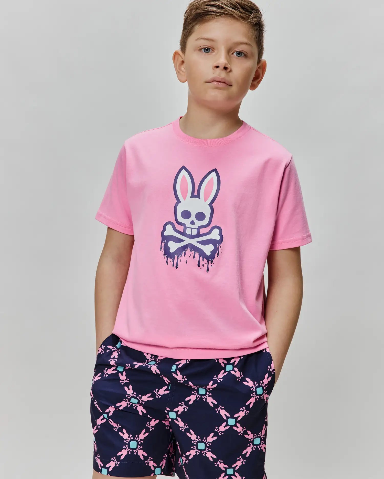 Psycho Bunny Kids Tees Carl Graphic Tee maglietta rosa, cotone Pima