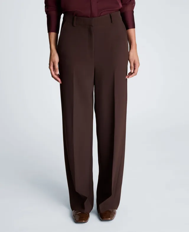 Kenneth Cole Reaction Clothing Fly Front High Rise Wide Leg Pants with Slash Pocket pantaloni Medium Bark vita alta
