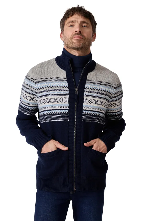 Damart Prêt-à-porter Uomo Gilet S con zip in lana jacquard