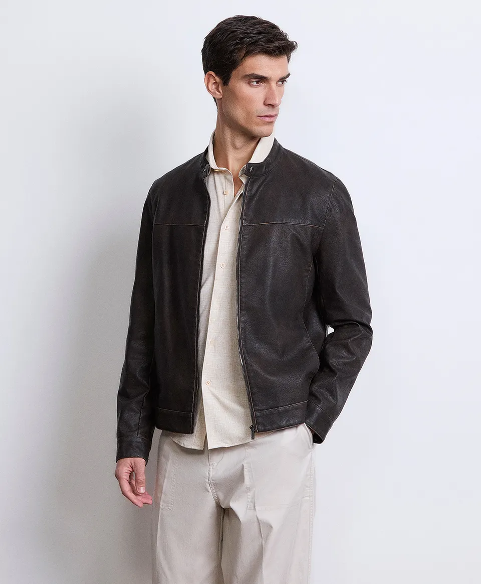 Markup Uomo Giacche & Giubbotti Giubbotto biker effetto vintage giubbotto