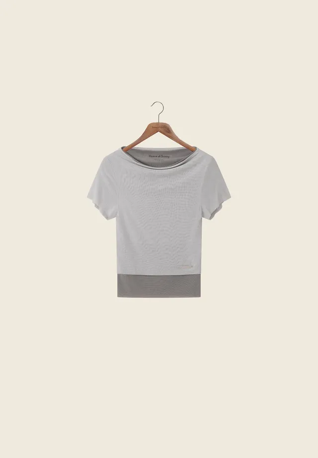 House Of Sunny Womens Tops Grey Double Layer Second Skin Top in mesh grigio