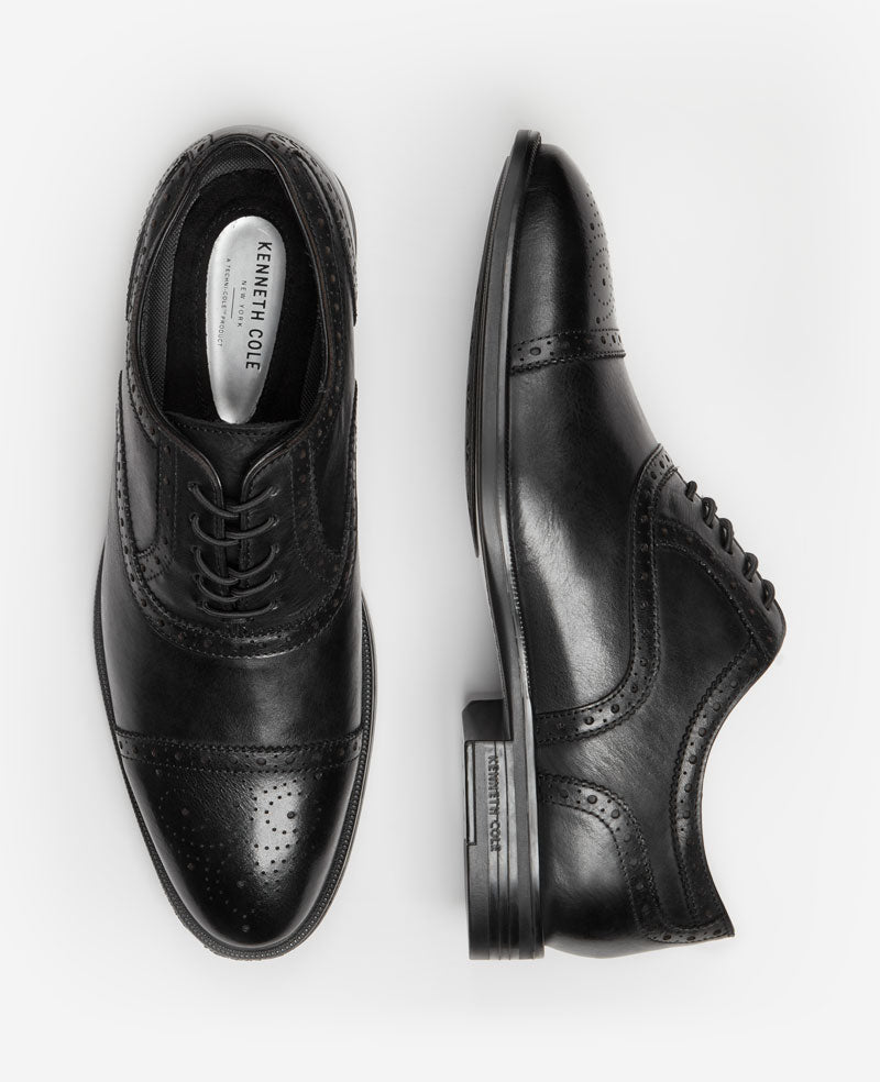 Kenneth Cole Reaction Shoes Future Pod Medallion Cap Toe Lace up scarpe nere in pelle